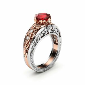 Ruby Engagement Ring 14K Two Tone Gold Ring Unique Vinatge Engagement Ring