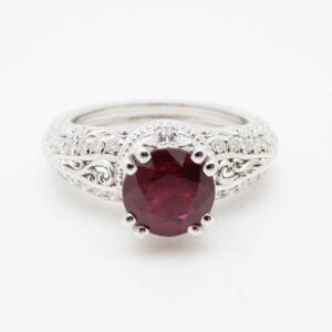 Ruby Unique Engagement Ring 14K White Gold Natural Ruby Ring  Vintage Unique Engagement Ring