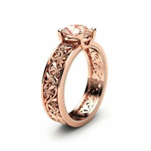 Solitaire Morganite Engagement Ring Solid 14K Rose Gold Morganite Ring Filigree Engagement Ring