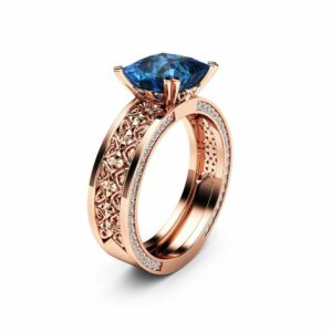 2CT Princess Topaz Engagement Ring Square Topaz Ring 14K Rose Gold Engagement Ring
