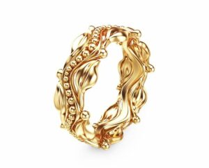 Leaf Design Yellow Gold Wedding Ring 14k Yellow Gold Wedding Band Commitment Ring