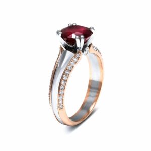 Ruby Engagement Ring Unique 14K Two Tone Gold Ring Engagement Ruby Ring