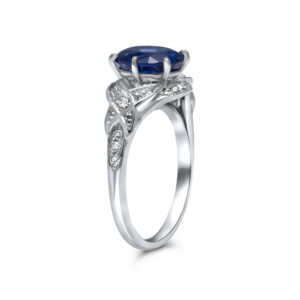 Oval Sapphire Engagement Ring Oval Cut Blue Sapphire Engagement Ring 14K White Gold Art Deco Ring