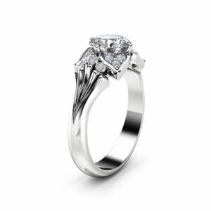 Modern Moissanite Leaf Engagement Ring 14K White Gold Engagement Ring Diamond Alternative Leaf Ring