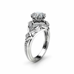 Moissanite Designer Engagement Ring 14K White Gold Engagement Ring Diamond Alternative Designer Ring
