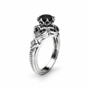 Black Diamond Designer Engagement Ring 14K White Gold Engagement Ring Black Diamonds Designer Ring