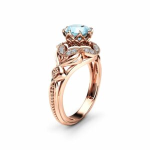 Aquamarine Designer Engagement Ring 14K Rose Gold Engagement Ring Unique Aquamarine Designer Ring