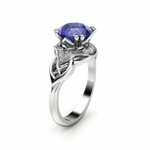 Classic Modern Tanzanite Engagement Ring 14K White Gold Ring Natural Bluish Violet Tanzanite Ring