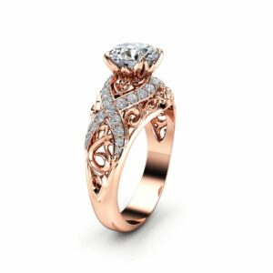 Rose Gold Moissanite Filigree Engagement Ring 14K Rose Gold Unique Engagement Ring