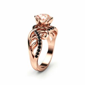 14K Rose Gold Morganite Engagement Ring Unique Halo Morganite Engagement Ring