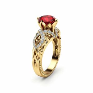 Ruby Victorian Engagement Ring 14K Yellow Gold Ring Unique Filigree Design Engagement Ring