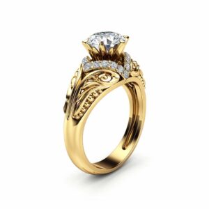Moissanite  Estate Engagement Ring 14K Yellow Gold  Ring Halo Estate Engagement Ring