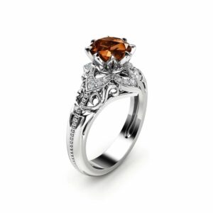 Chocolate Diamond Estate Engagement Ring 14K White Gold Ring  Fancy Brown Natural Diamond Ring