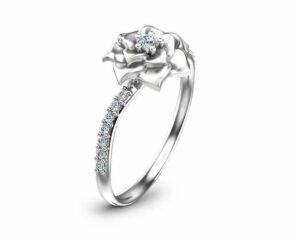 Flower Design Diamond Engagement Ring Unique 14K White Gold Ring Nature Inspired Engagement Ring