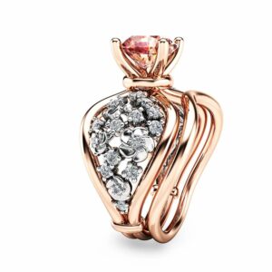Unique Two tone Gold Engagement Rings 14K Diamond Bridal Set Ring Peach Pink Morganite Ring
