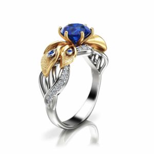 Calla Lily Sapphire Engagement Ring Two Tone Gold Sapphire Ring Unique Engagement Ring