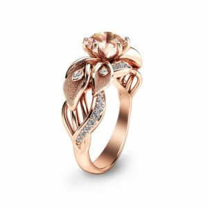 14K Rose Gold Morganite Engagement Ring Calla Lily Design Morganite Ring Unique Flower Ring Nature Inspired Engagement Ring