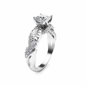 Moissanite Diamond Engagement Ring Princess Cut Promise Ring White Gold Wedding Band Leaf Anniversary Ring