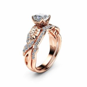 Moissanite Wedding Engagement Ring Set 14K Rose Gold Wedding Rings Princess Moissanite Engagement Ring