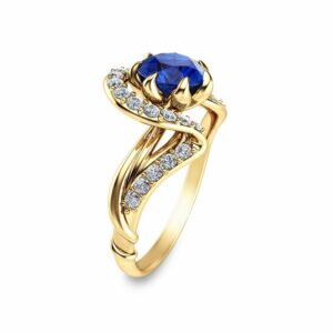 Blue Sapphire Unique Engagement Ring 14K Yellow Gold Engagement Ring Unique Natural Sapphire Ring
