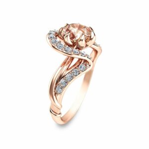 Rose Gold Morganite Engagement Ring Art Nouveau Engagement Ring Flower Design In 14K Rose Gold Pink Morganite and Diamonds