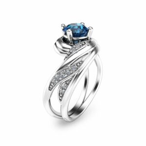 14K White Gold Topaz Engagement Ring Unique London Blue Topaz Ring Natural Topaz Engagement Ring Gemstone Anniversary Ring