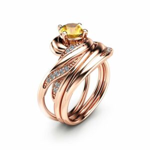 1 CT Yellow Sapphire Engagement Ring Set 14K Rose Gold Rings Natural Sapphire Engagement Rings Choose Your 1 Carat Gemstone Ring