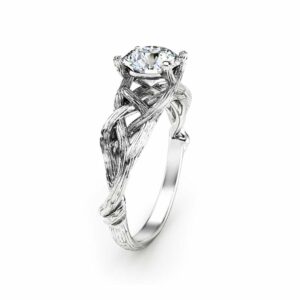 Branch Moissanite Engagement Ring 14K White Gold Moissanite Ring Unique Twig Engagement Ring