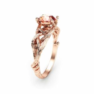 14K Rose Gold Morganite Engagement Ring Rose Gold Branch Ring Unique Morganite Twig Ring