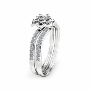 14K White Gold Diamond Engagement Ring Set Natural Diamond Wedding Set Flower Styled Bridal Set Unique Engagement Rings