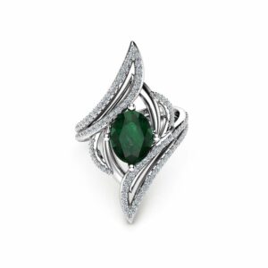 Oval Emerald Cocktail Ring 14K White Gold Ring Oval Emeral Cocktail Ring Unique Vintage Ring