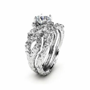 Branch Moissanite Engagement Ring Set Unique 14K White Gold Engagement Rings Branch Design Moissanite Rings