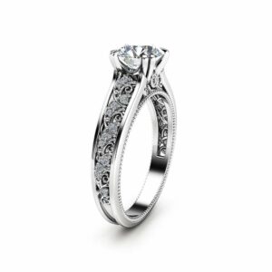 Moissanite Vintage Engagement Ring 14K White Gold Engagement Ring Diamond Moissanite Vintage Ring