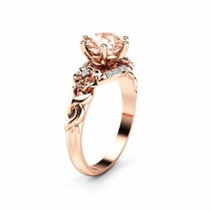 Art Nouveau Morganite Engagement Ring 14K Rose Gold Floral Ring Morganite Engagement Ring