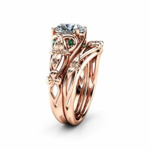 Moissanite Shamrock Celtic Knot Engagement Ring Set 14K Rose Gold Moissanite Ring Irish Engagement Ring St. Patrick's Day Gift