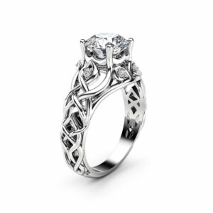 Celtic Moissanite Engagement Ring 14K White Gold Ring Unique Filigree Design Engagement Ring