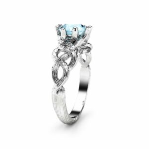 Aquamarine Handcrafted Branch Engagement Ring Aquamarine Twig Ring 14K White Gold Engagement Ring March Birthstone