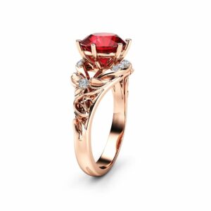 2Ct Ruby Engagement Ring 14K Rose Gold Ruby Engagement Ring Unique Wedding Band