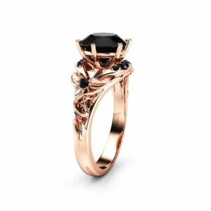 Natural Black Diamond Engagement Ring 14K Rose Gold Diamond Engagement Ring Unique Wedding 2 Carat Band