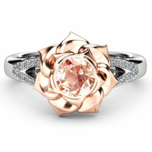 Rose Gold Morganite Ring Two Tone Gold Ring Morganite Engagement Ring Flower Promise Ring Anniversary