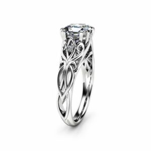 Unique Princess Cut Moissanite Engagement Ring 14K White Gold Victorian Ring Unique Engagement Ring