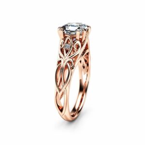 Victorian Princess Cut Moissanite Engagement Ring 14K Rose Gold Ring Unique Engagement Ring