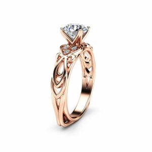 Swirled Moissanite Engagement Ring Rose Gold Heart Shaped Band Moissanite Wedding Ring