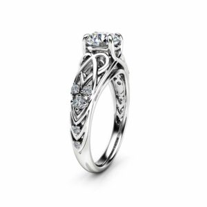 Celtic Moissanite Engagement Ring 14K White Gold Moissanite Ring Filigree Engagement Ring
