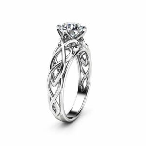 Unique Victorian Moissanite Engagement Ring 14K White Gold Ring Unique Art Deco Engagement Ring