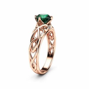 Unique Victorian Emerald Engagement Ring 14K Rose Gold  Ring Art Deco Emerald  Engagement Ring