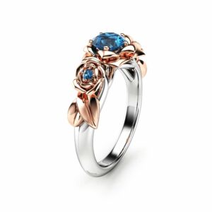 Blue Diamond Engagement Ring White Gold Ring Rose Engagement Ring Gold Diamond  Ring