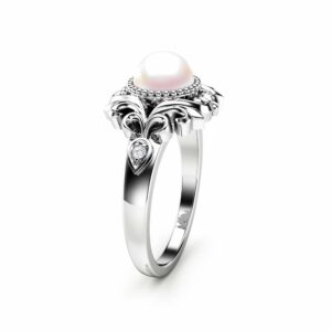 Pearl Engagement Ring White Gold Ring Vintage Engagement Ring Gold Pearl Ring