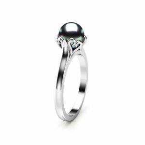 Black Pearl Engagement Ring White Gold Ring Solitaire Engagement Ring Pearl Ring