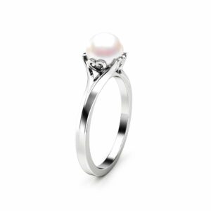 Pearl Engagement Ring White Gold Ring Solitaire Engagement Ring Gold Pearl Ring